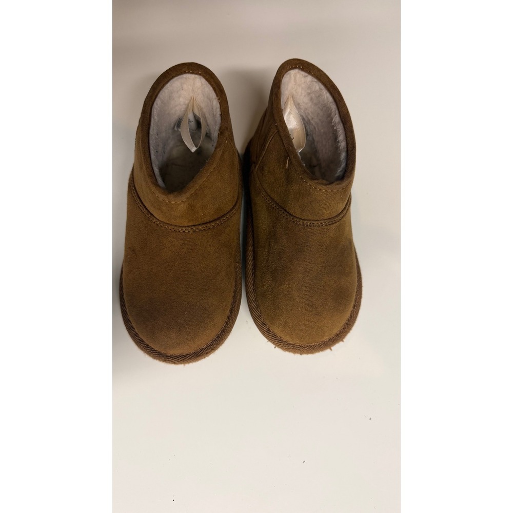 Chestnut Brown Faux Suede Sherpa Lined Ankle Boots Pull On KIDS